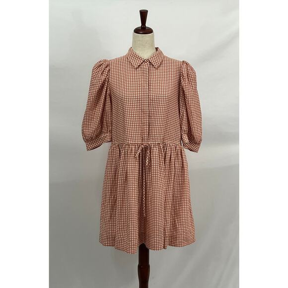 HUNTER BELL Sz L Large Peach Terracotta Gingham Dress McCauley NWT - Picture 2 of 16